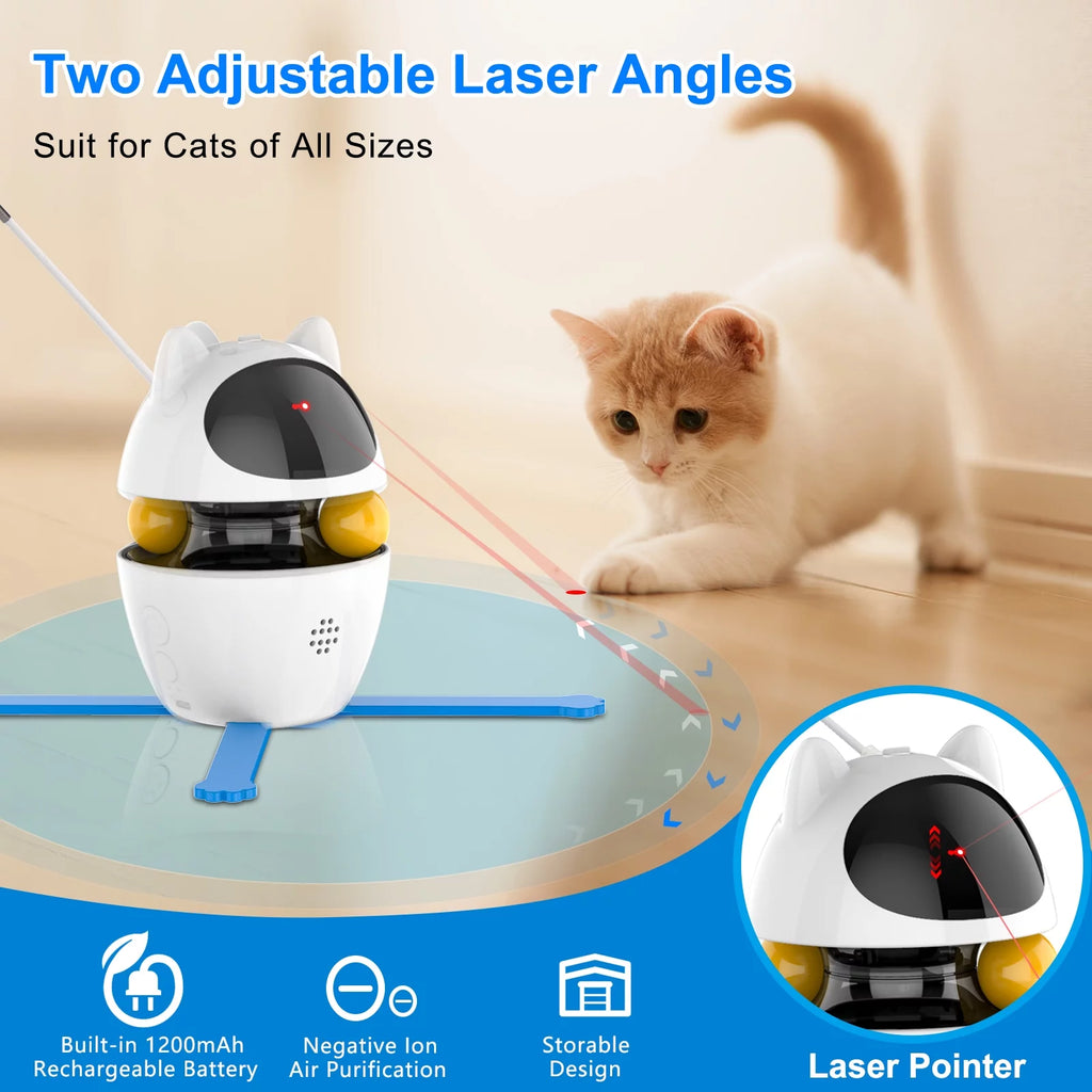 Automatic 3 in 1 Interactive Cat Toy with Laser and Feather for Indoor