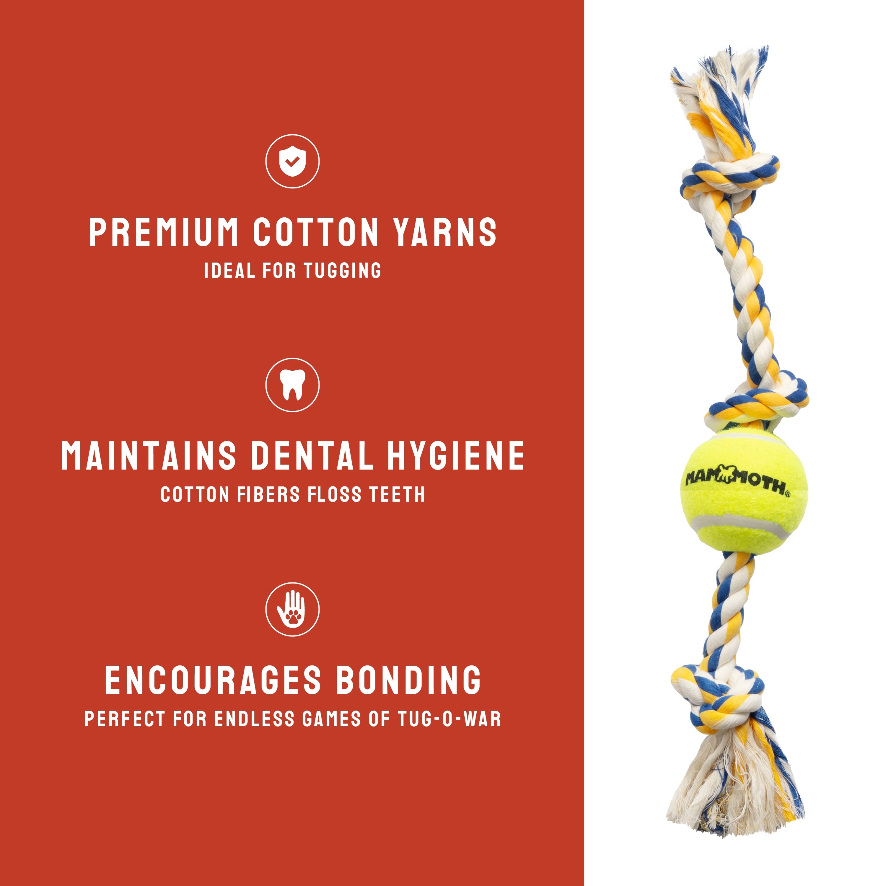 Flossy Chews Extra Large 36 Inch 5 Knot Cottonblend Tug Rope Dog Toy, Durable Rope Chew Toy for Large Dogs over 80 Lbs, Assorted Colors